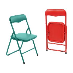 Pack Of 2 Steel Frame Metal Foam Padded Folding Chairs For Kids, Green-Red