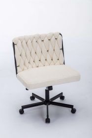 Criss Cross Legged Office Desk Chair With Wheels, Modern Armless Desk Chair With Wide Seat, Home Office Chairs For Work, Meditation, Vanity,White