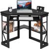 Home Office Corner Computer Desk with Keyboard Tray and Storage Shelves in Black