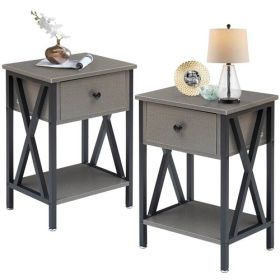Drawer Nightstand in Grey and Black Wood Finish