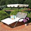 2 Person Off White Outdoor Patio Chaise Lounger Chair Canopy Bed with Pillows