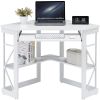 Corner Computer Desk with Keyboard Tray Storage Shelves in White