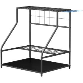Outsunny 3-Tier Yard Tool Storage Rack, Garden Tool Organizer with Hooks for Long-Handled, Broom, Shovel, Blue
