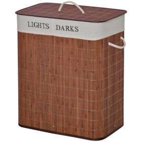 HOMCOM Bamboo Laundry Hamper with 2 Removable Bags, Washing Basket with Lid and String Handles, 26.4-Gals, Brown