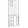 HOMCOM 72" Kitchen Pantry Cabinet Storage, Freestanding Storage Cabinet with Hutch, Countertop, Glass Doors and Adjustable Shelves, White