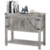HOMCOM Farmhouse Double Door Coffee Bar Cabinet, Kitchen Cabinet with Bottom Shelf for Entryway, Living Room, Stone Gray