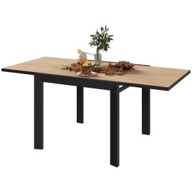 Outsunny 35.5"-71" Expandable Outdoor Dining Table for 4-6 Person, Aluminum Patio Table with Slatted Wood Grain Top, Natural