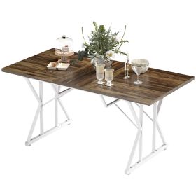 HOMCOM 63"-47" Extendable Table Seat up to Six, Extendable Farmhouse Dining Table with Heavy Duty Trestle Base, Brown
