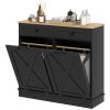 HOMCOM Tilt Out Laundry Hamper Cabinet, Bathroom Storage Cabinet with 2 Removable Baskets and 2 Drawers, Black