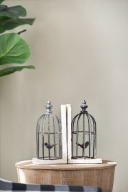 Distressed Black Bird Cage Bookend