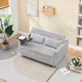 The pull-out and push-in gray corduroy sofa