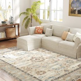 HOMCOM 9x12 Area Rug, Indoor Boho Machine Washable Carpet for Living Room, Bedroom, Dining Room, Kitchen, Blue