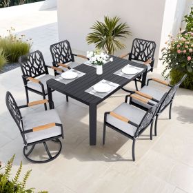 7-PCs Outdoor Patio Aluminum Furniture Set, with 4 Dining Chairs & 2 Swivel Rockers Sunbrella Fabric Cushioned, Nature-Inspired Branch-Like Backrest