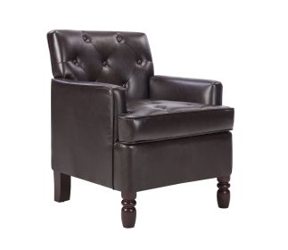 Leather Armchair with Rivet Decoration Single Sofa Accent Chair for Living Room-Brown