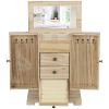 HOMCOM 4-Tier Wooden Jewelry Box for Women, Jewelry Organizer with Mirror and 2 Drawers for Rings Earrings Necklaces, Brown