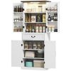 HOMCOM 71" LED Kitchen Pantry Cabinet, Farmhouse Storage Cabinet with Door Shelves, Distressed White
