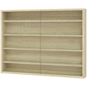 HOMCOM 5-Tier Display Cabinet, Wall-Mounted Display Case with 2 Glass Doors and Adjustable Shelves, Oak