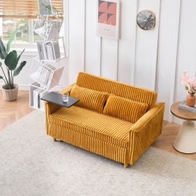 The pull-out and push-in yellow corduroy sofa