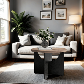 23 Inch Modern Retro Round Coffee Table for Living Room and Bedroom