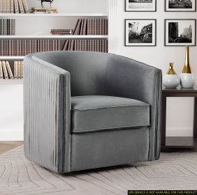 Classic Living Room Furniture 1pc Swivel Accent Chair Gray Velvet Upholstery Pleated Detail Solid Wood Furniture 360 Degree Swivel Chair Tuxedo A