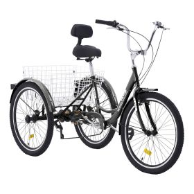 VEVOR Adult Tricycles Bike, 7 Speed Adult Trikes, 20 Inch Three-Wheeled Bicycles, Carbon Steel Cruiser Bike with Basket and Adjustable Seat