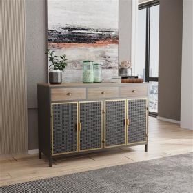48" Wide 4 Doors Modern Sideboard with 3 Top Drawers, Freestanding Sideboard Storage Cabinet