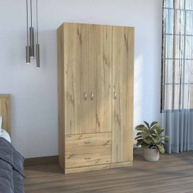 Austral 3 Door Armoire with Drawers, Shelves, and Hanging Rod -Light Oak / Black