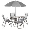 Outsunny 6 Piece Patio Dining Set for 4 with Umbrella, Outdoor Table and Chairs with 4 Folding Dining Chairs & Round Glass Table for Garden