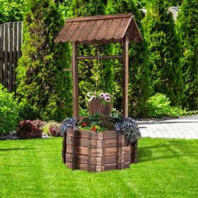 Outdoor Wooden Wishing Well Planter – Decorative Garden Bucket Flower Pot