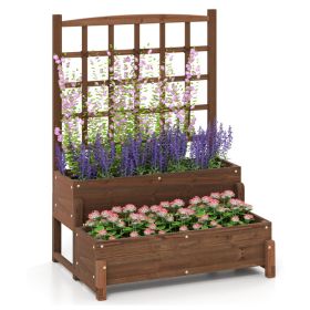 2-Tier Raised Garden Bed with Trellis – Wooden Planter Box with Drainage Holes for Climbing Plants & Vegetables