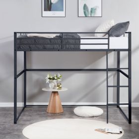 Metal Loft Bed Twin Size, Loft Bed Frame with Safety Guard Rails & Flat Ladder, Twin Loft Bed for Kids Teens Adults, Black