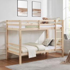 Twin over Twin Bunk Bed with Thick Posts,Wooden Bunk Bed with High Guardrail and Ladder for Kids, Teens, Dorm Rooms, and Guest Rooms