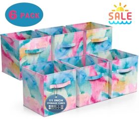 Fabric Storage Cubes - 6 Foldable Tie Dye Storage Bins for Organizing Cubbies