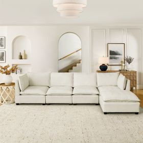 Convertible Sectional Sofa Couch with Ottoman, Cloud Couch 4 Seat L Shaped Sofa with Padded Armrests And ottoman .Cloud Sofa for Living Room