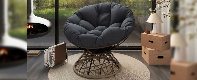 40" Ergonomic Wicker Chair with Cloud Thick Density Fabric Cushion,3-proof Cover,High Capacity Iron Frame,Fluid 360 Degree Swivel for Reading