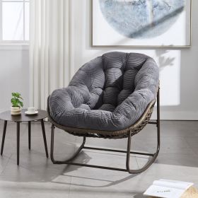 Rattan Rocking Chair,Padded Cushion Rocker Recliner; Grey