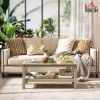 HOMCOM Coffee Table with Tempered Glass Tabletop, Living Room Table with Wood Frame and Underneath Storage Shelf, Gray