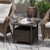 Outdoor Side Table All-Weather PE Wicker Patio Table with Umbrella Hole