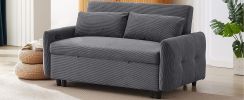 57.48" Pull-out Sofa Bed Convertible Couch 2 Seat Loveseat Sofa Modern Sleeper Sofa with Two Throw Pillows and USB Ports for Living Room