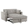 Luelle 57"W Gray Corduroy Convertible Sleeper Loveseat with Cupholders, USB Ports, Magazine Pockets, Pillows, Tufting