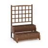 2-Tier Raised Garden Bed with Trellis – Wooden Planter Box with Drainage Holes for Climbing Plants & Vegetables