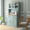 HOMCOM 71" Freestanding Kitchen Pantry Modern Storage Cabinet Microwave Stand with Drawers Glass Doors Adjustable Shelves Home Solutions