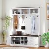 3-in-1 Hall Tree with Shoe Storage, White Wood Grain