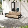 Outsunny 3 Person Wicker Hanging Outdoor Patio Porch Swing Bench with Cup Holders, Cushions, and Chains, Brown