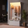 Entryway Hall Tree with Bench, Shoe Storage & LED Lights