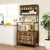 HOMCOM Baker's Rack with Power Outlet and Storage Shelves, Microwave Stand with Louvred Door Cabinets, Rustic Brown