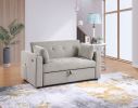 Luelle 57"W Gray Corduroy Convertible Sleeper Loveseat with Cupholders, USB Ports, Magazine Pockets, Pillows, Tufting