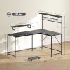 HOMCOM 61.6" L Shaped Gaming Desk with Power Outlets & LED Lights, Computer Desk with Monitor Stand and CPU Shelf, Black