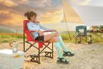 Outdoor Freestyle Rocker Camping Chair Portable Folding Rocking Chair with Solid, Durable Armrests, Drink Holder & Comfortable Backrest -Red