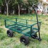 (Green solid wheels wagon cart) Solid wheels Tools cart Wagon Cart Garden cart trucks make it easier to transport firewood